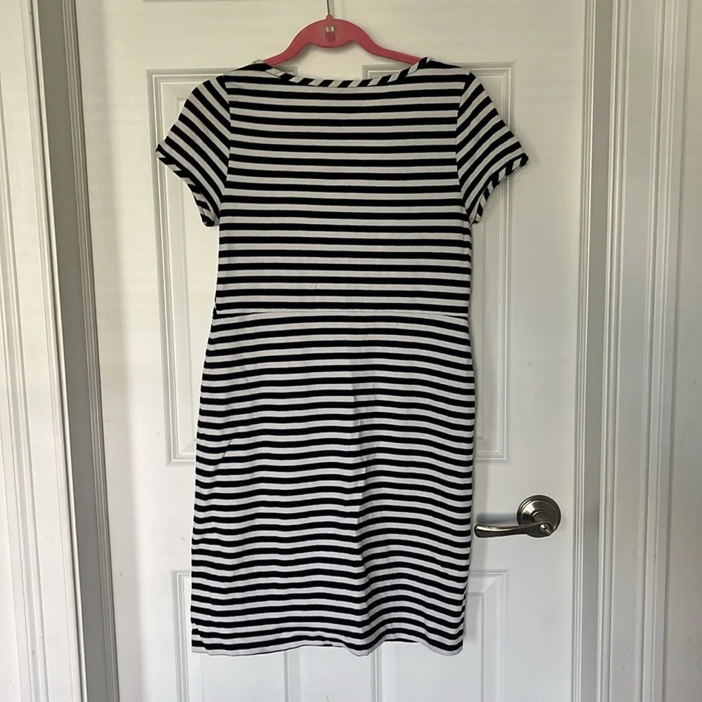 kate spade Black and White Striped Mini Dress with Ruffle Detail